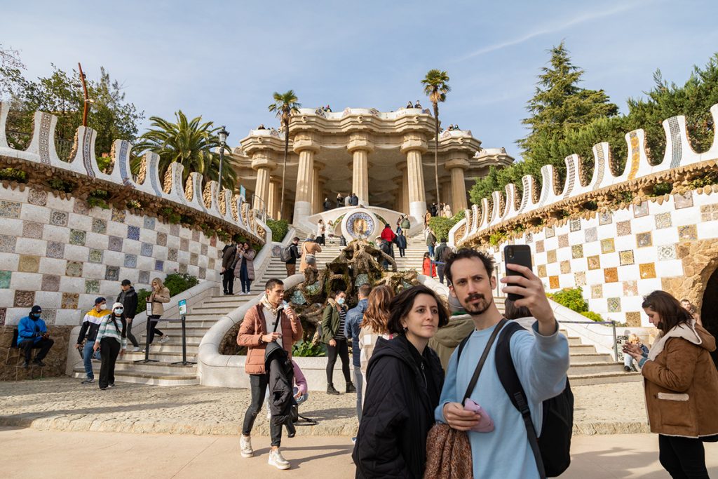 A young couple taking a selfie