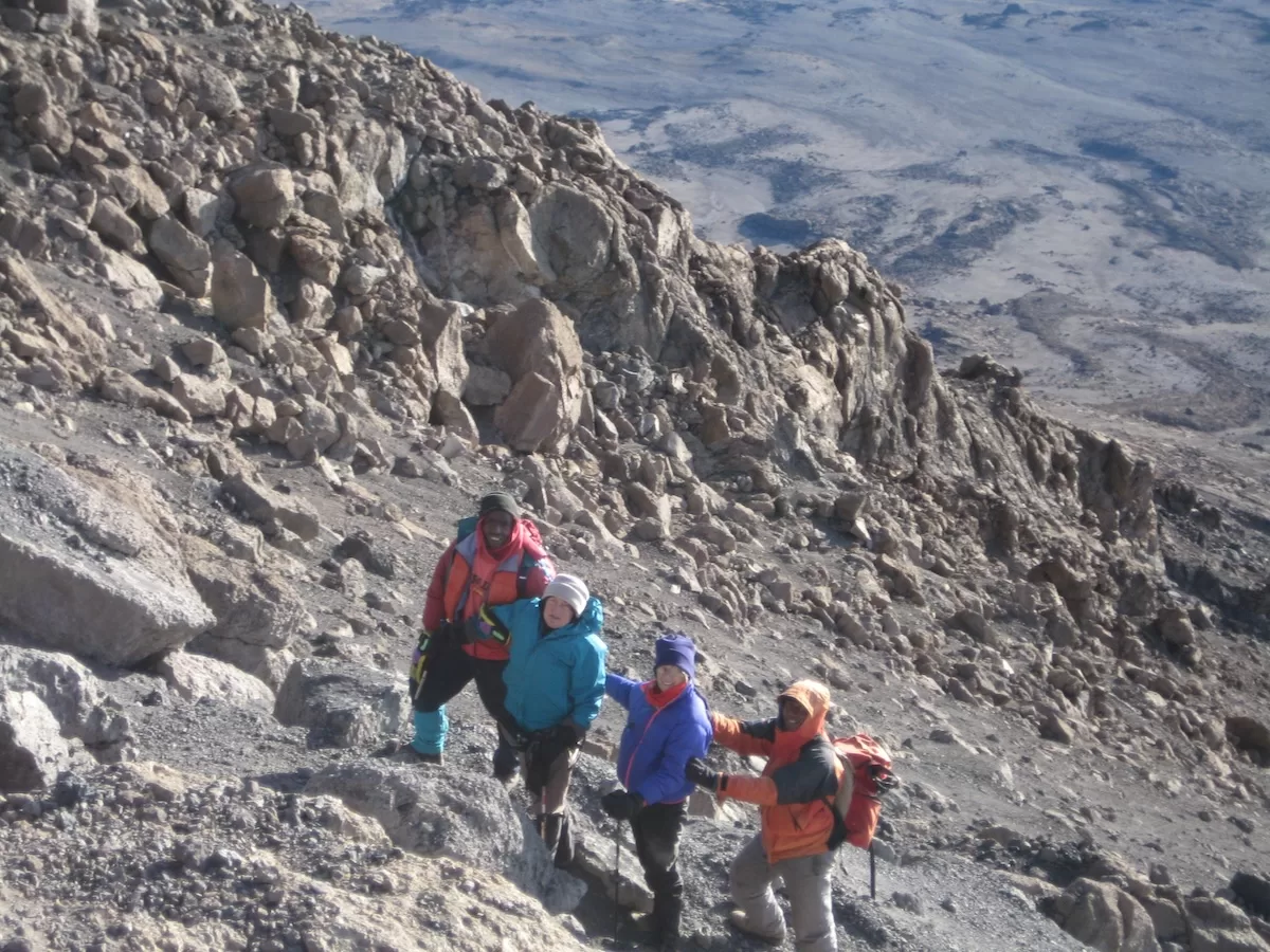 The group struggles with the altitude and sheer slopes of Kili.
