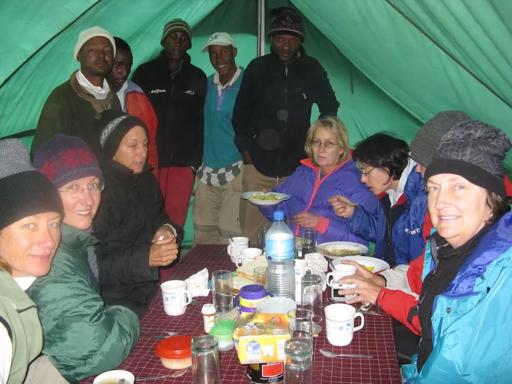 The group with the guides in the dining tent.