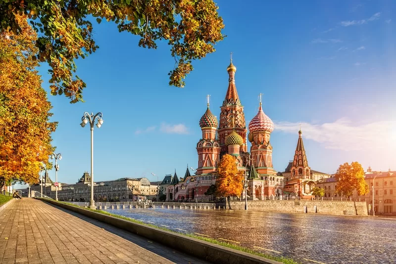 A quiet autumn morning by St. Basil's Cathedral in Moscow, Russia.