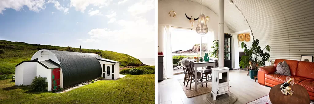 Exterior and interior of the Nissen Hut, Ireland