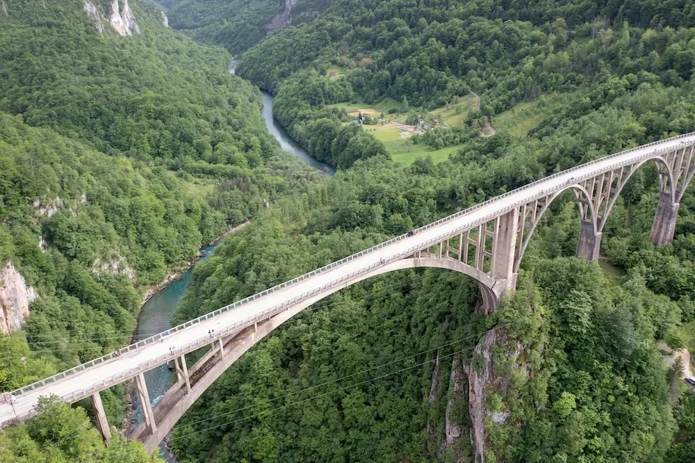 The bridge on Tara river canyon, aerial view. Photo courtesy of iStock/Popartic.
