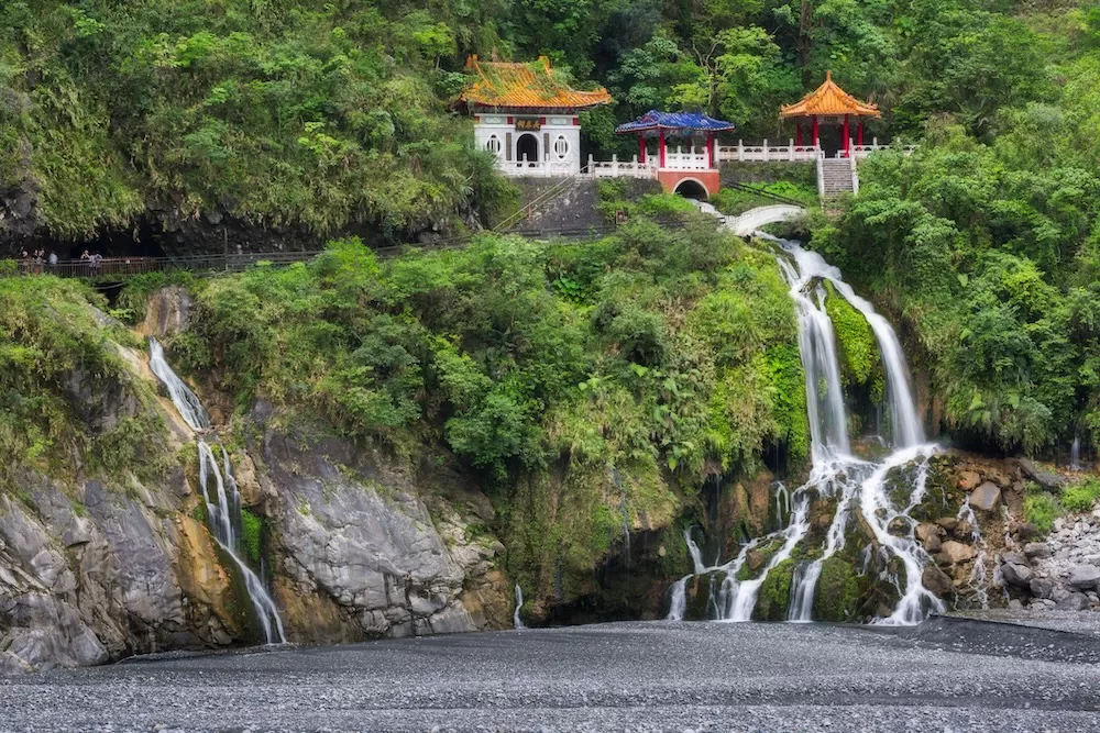 Changchun temple, Eternal Spring Shrine and waterfall, Taroko National Park, Taiwan. 