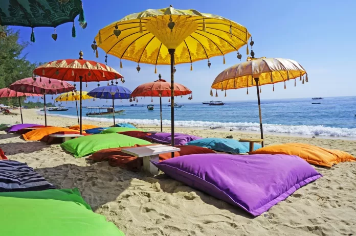 A typical beachside scene in Bali.