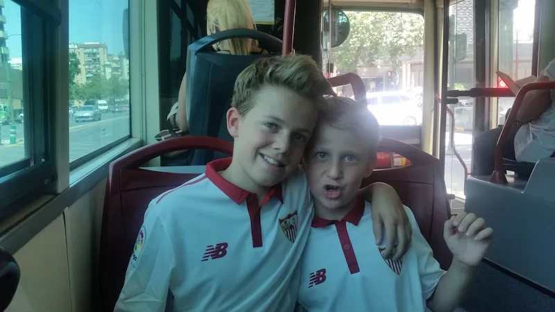 The boys in their new Sevilla FC gear.