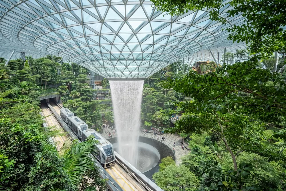 The Rain Vortex at Jewel Changi Airport in Singapore.