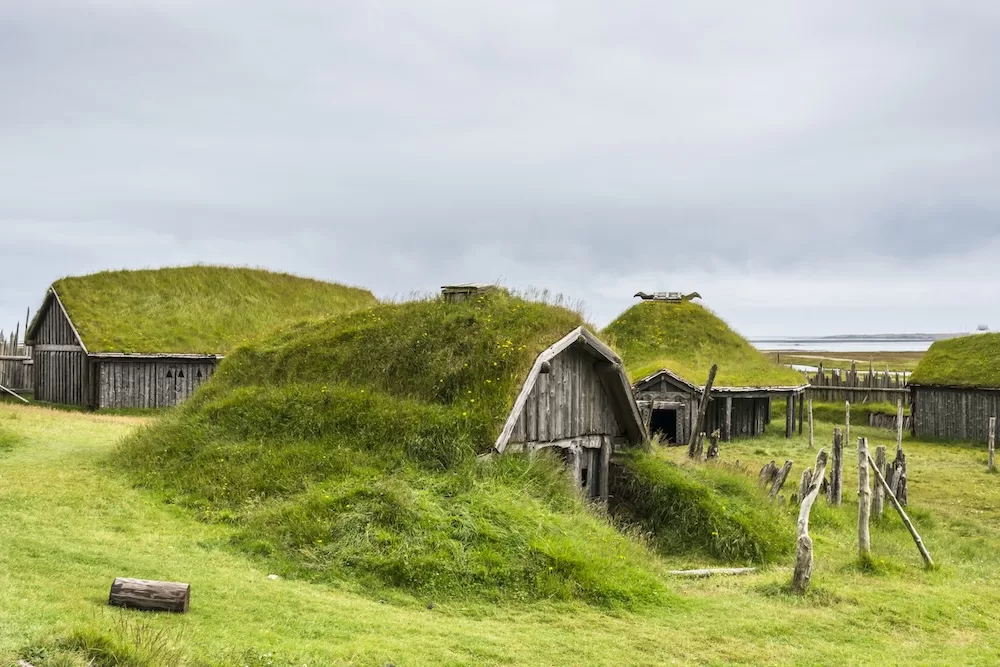 Wooden houses on the Stokksnes Peninsula, Hofn, Iceland.