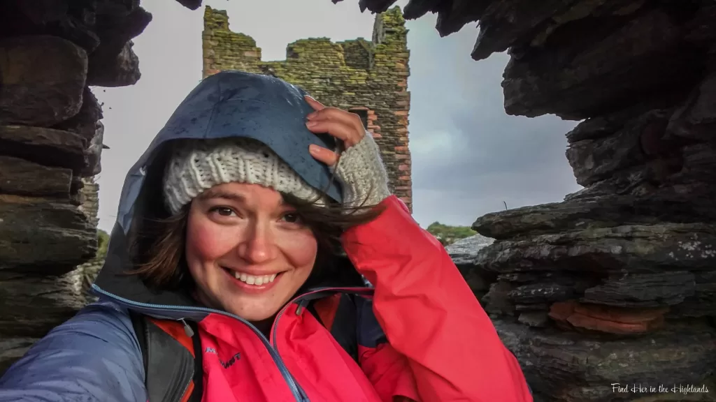 Sheltering from a storm in the ruins of a castle on the Caithness coast.