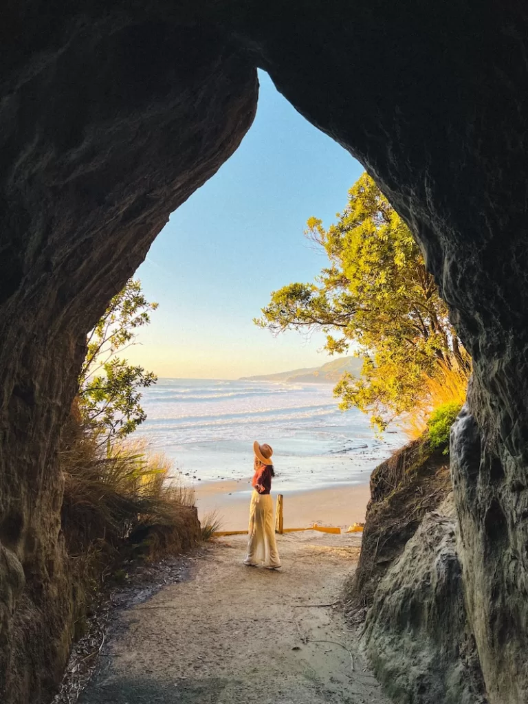 Waikawau Tunnel Beach, King Country, New Zealand.