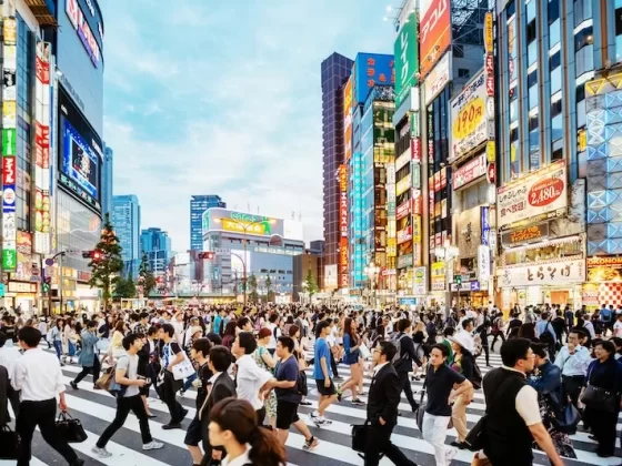 A typical crosswalk in Tokyo.